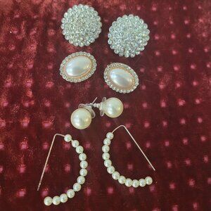 Stunning Variety of Pearl and Rhinestone Earrings 4 Pair